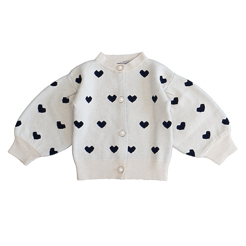 

Kids Girls' Cardigan Heart Daily Long Sleeve Fashion Cotton 2-8 Years Winter Beige