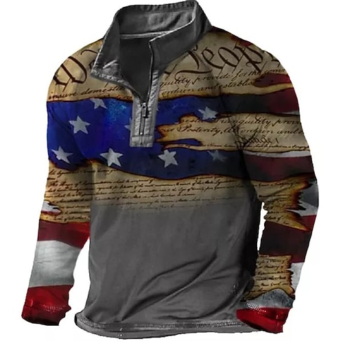 

Men's Zip Up Sweatshirt Pullover Quarter Zipper Sweatshirt Brown Half Zip Graphic Prints National Flag Zipper Print Daily Sports 3D Print Basic Designer Casual Spring & Fall Clothing Apparel Hoodies