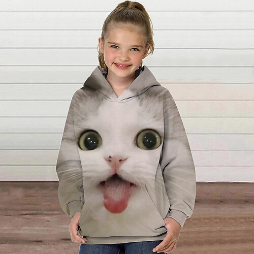 

Kids Girls' Hoodie Animal Outdoor Long Sleeve Pocket Cute 7-13 Years Winter Black Blue Gray / Fall