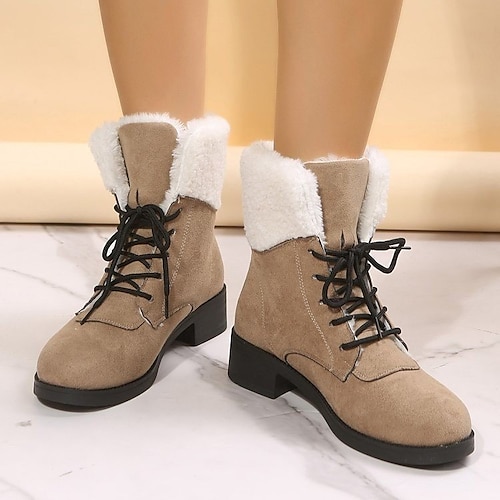 

Mulheres Botas Coturnos Tamanhos Grandes Diário Botas Botas Tornozelo Inverno Salto de bloco Ponta Redonda Casual Minimalismo Couro Sintético Com Cadarço Cor Sólida Marron