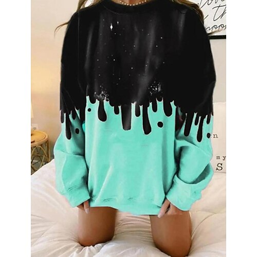 

Women's Hoodie Color Block Round Neck Thick Winter 1 2 3 4 5