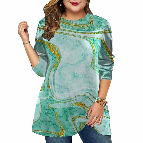 

Women's Plus Size Tops T shirt Tee Color Gradient Print Long Sleeve Crewneck Casual Daily Holiday Cotton Spandex Jersey Fall Winter Green Blue