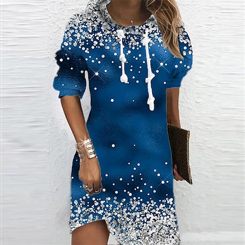 

Women's Christmas Hoodie Dress Winter Dress Blue Long Sleeve Color Gradient Print Winter Fall Hooded Vacation Casual Fall Dress 2022 S M L XL XXL 3XL