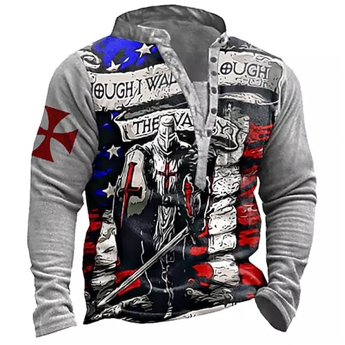 

Men's Sweatshirt Pullover Blue Purple Yellow Red Gray Standing Collar Knights Templar Graphic Prints National Flag Zipper Print Daily Sports Holiday 3D Print Basic Streetwear Designer Spring & Fall