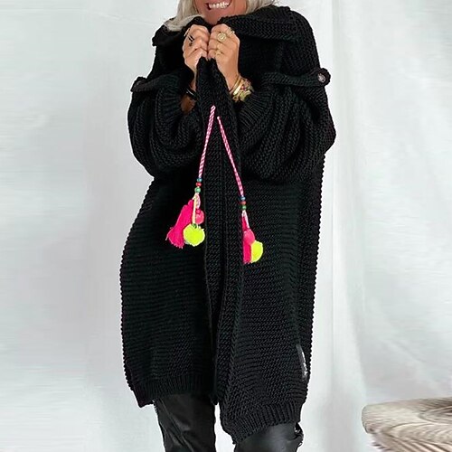 

Women's Cardigan Sweater Jumper Chunky Knit Tunic Knitted Pure Color Shirt Collar Stylish Casual Outdoor Daily Fall Winter Dark Gray White S M L / Long Sleeve