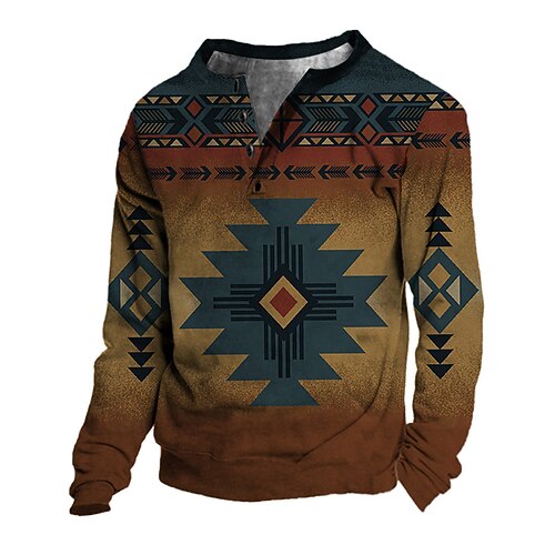 

Kids Boys Sweatshirt Pullover Graphic Geometric Long Sleeve Button Children Top Outdoor Sweatshirt Vintage Khaki Winter 7-13 Years / Fall