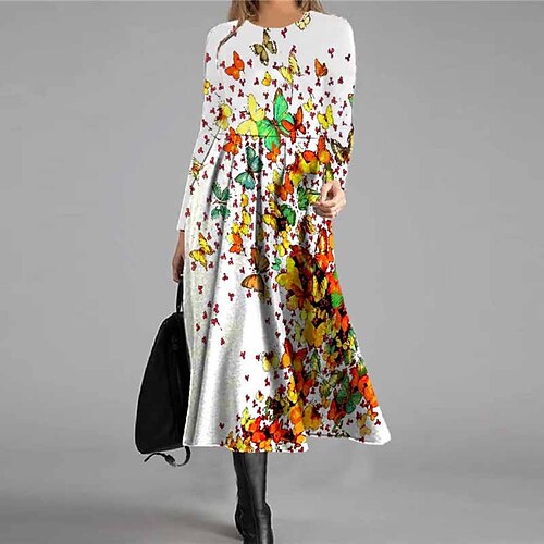

Women's Casual Dress Swing Dress Midi Dress Blue Khaki Blue Black Long Sleeve Animal Pocket Winter Fall Autumn Winter Dress Fall Dress 2022 S M L XL XXL 3XL