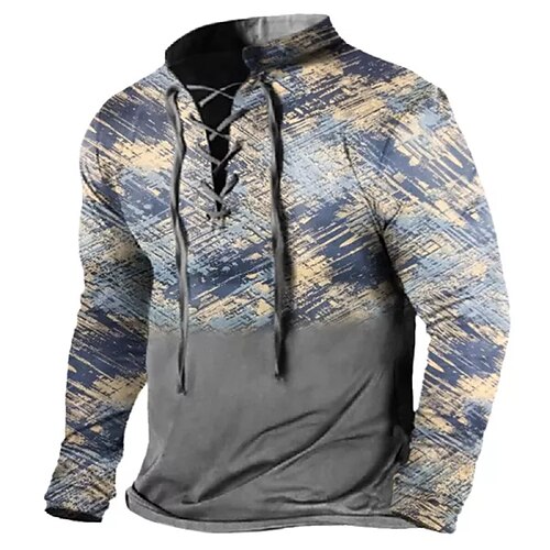 

Men's Sweatshirt Pullover Gray Standing Collar Color Block Graphic Prints Lace up Print Casual Daily Sports 3D Print Basic Streetwear Designer Spring & Fall Clothing Apparel Hoodies Sweatshirts