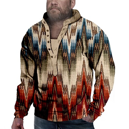 

Men's Plus Size Pullover Sweatshirt Big and Tall Graphic Henley Long Sleeve Spring & Fall Basic Fashion Streetwear Comfortable Casual Sports Tops