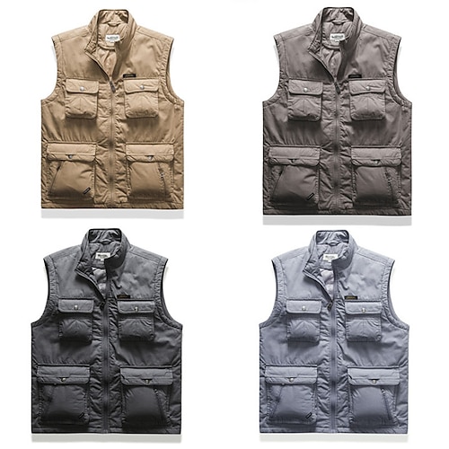 

Men's Vest Fishing Outdoor Comfortable Daily Wear Going out Zipper Standing Collar Casual Daily Jacket Outerwear Pure Color Zipper Multiple Pockets Dark Grey Camel Khaki