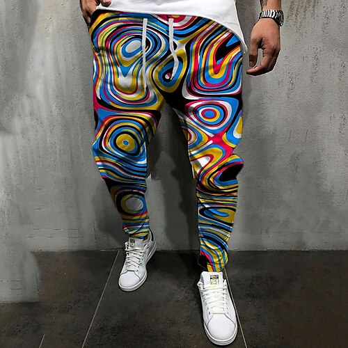 

Men's Joggers Trousers Casual Pants Drawstring Elastic Waist Print Optical Illusion Graphic Prints Comfort Breathable Casual Daily Streetwear Basic Fashion Green Blue Micro-elastic