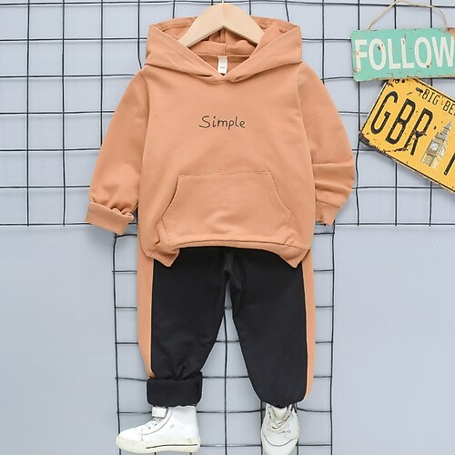 

2 Pieces Toddler Boys Hoodie & Pants Outfit Letter Long Sleeve Cotton Set Outdoor Fashion Daily Winter Fall 3-7 Years Green Brown White