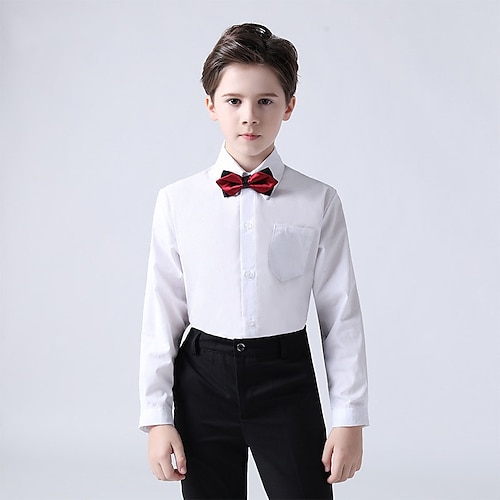 

Party One-piece Suit ( Shirt ) Kids Boys Ring Bearer Suits Long Sleeve Cotton Blend Solid Colored Fall 3-17 Years