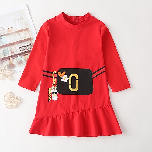 

Kids Little Girls' Dress Letter A Line Dress Daily Holiday Red White Princess Beautiful Dresses 1-5 Years