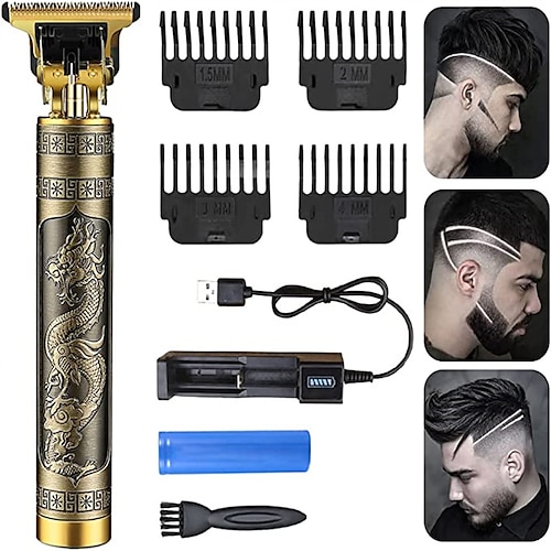 

Cordless Clippers Zero Gap T-Blade Trimmer Rechargeable Beard Trimmer Professional Clipper Grooming Set With 4 Guide Combs (Bronze)