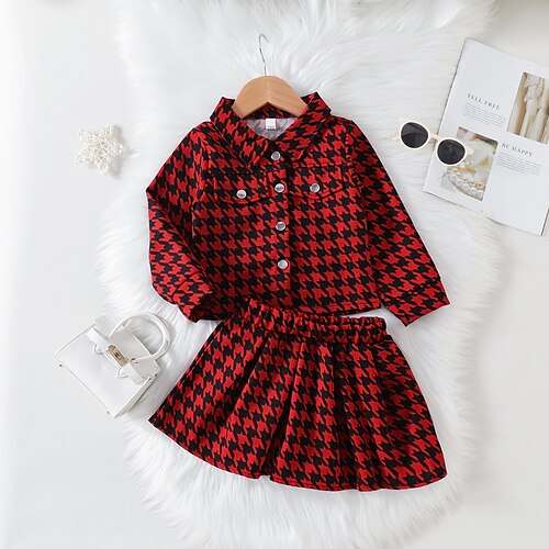 

2 Pieces Toddler Girls' Christmas Plaid Clothing Set Set Long Sleeve Active Christmas Gifts Cotton 3-7 Years Winter Red / Fashion / Fall / Above Knee