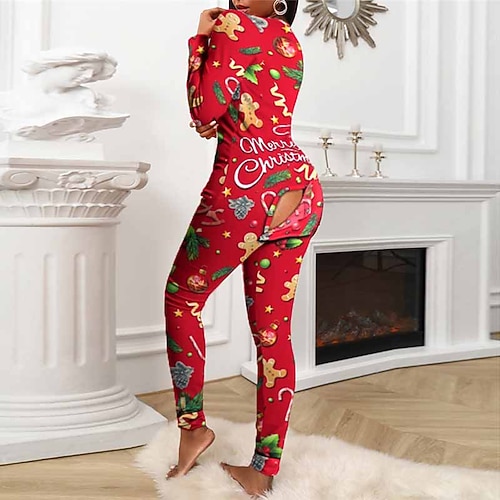 

Women's ChristmasPjs Pajamas Onesies Jumpsuits One Piece Letter Simple Comfort Soft Home Carnival Cotton Gift Long Sleeve Winter Fall Red / Pjs