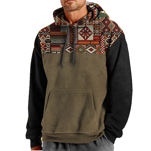 

Men's Pullover Hoodie Sweatshirt Brown Hooded Color Block Graphic Prints Print Daily Sports 3D Print Basic Boho Streetwear Spring Fall Clothing Apparel Hoodies Sweatshirts Long Sleeve