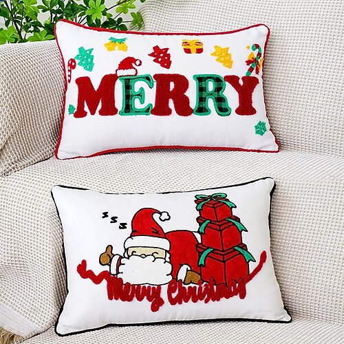 

Christmas Embroidered Pillow Cover Christmas Celebration Party Cushion Cover Home Sofa Cushion