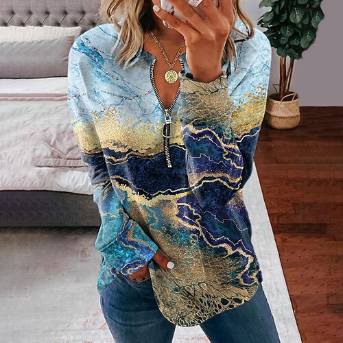 

Women's Sweatshirt Pullover Active Streetwear Zipper Green Blue Purple Graphic Abstract Street V Neck Long Sleeve S M L XL 2XL 3XL