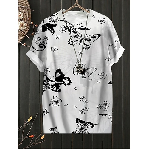 

Women's Plus Size Tops T shirt Tee Animal Floral Print Short Sleeve Crewneck Streetwear Daily Sports Cotton Spandex Jersey Spring Summer White / Butterfly