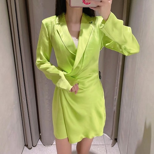 

Women's Shirt Dress Yellow White Long Sleeve Pure Color Lace up Winter Fall Shirt Collar Stylish Modern Fall Dress 2022 S M L XL XXL 3XL / Winter Dress