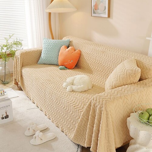 

Solid Color Warm Keeping Plush Sofa Towel Full Cover To Prevent Animals From Grabbing Universal Sofa Cover Cloth Sofa Cushion Sofa Blanket Casual Blanket