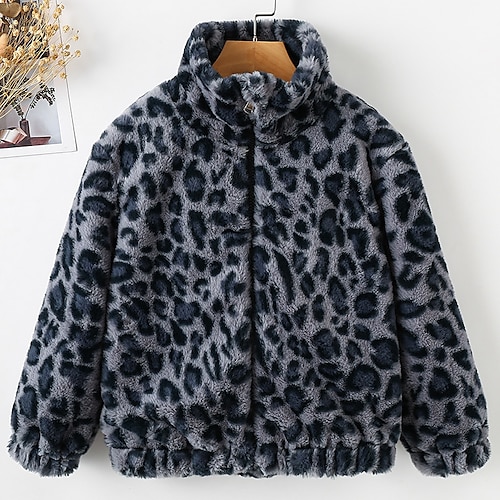 

Kids Girls' Cape Leopard Neutral Zipper School Cotton Coat Outerwear 4-13 Years Winter Dusty Blue / Fashion