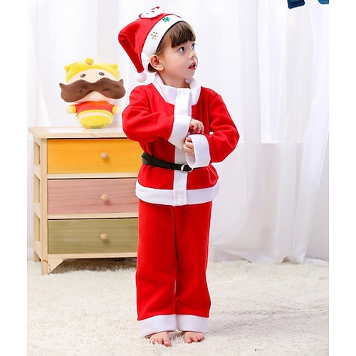 

Santa Claus Santa Suits Boys Girls' Christmas Christmas Christmas Eve Kid's Party Christmas Polyester Top Pants Belt Hat