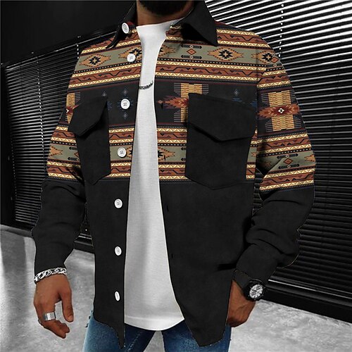

Men's Coat Warm Sports & Outdoor Single Breasted Graphic Prints Geometry 3D Printed Graphic Turndown Sport Jacket Outerwear Long Sleeve Pocket Fall & Winter