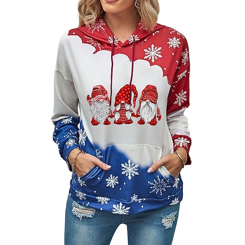 

Women's Hoodie Sweatshirt Pullover Basic Front Pocket Blue Red Plaid Snowflake Gnome Christmas Hoodie Long Sleeve S M L XL 2XL