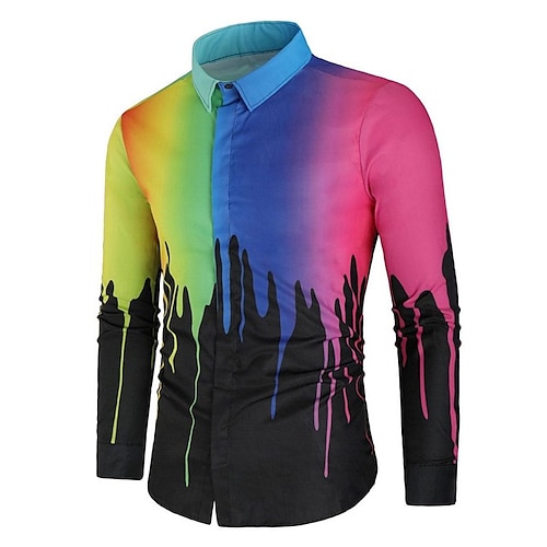 

Men's Shirt Gradient Graphic Prints Turndown Rainbow 3D Print Outdoor Street Long Sleeve Button-Down Print Clothing Apparel Fashion Designer Casual Breathable