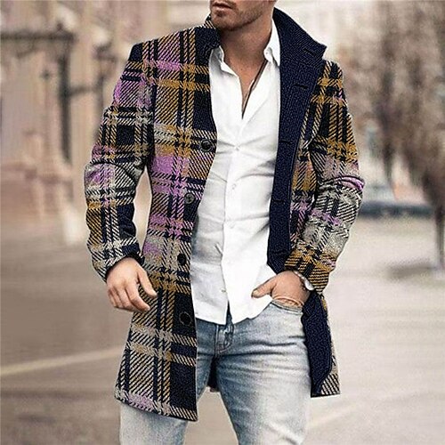 

Per uomo Cappotto Con Tasche Da tutti i giorni Da mare Per uscire Monopetto Collo ripiegabile Streetwear Sport Informale Giacca Capispalla A quadri Tasca frontale Bottone giù Stampa Verde Viola Giallo