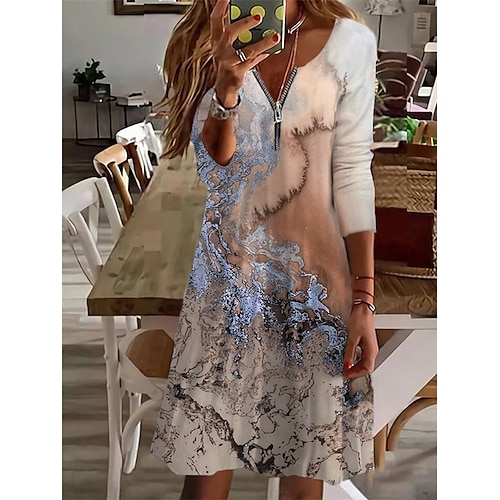 

Women's Casual Dress Shift Dress Green Beige Long Sleeve Zipper Winter Fall Autumn V Neck Winter Dress Weekend Fall Dress 2022 S M L XL 2XL 3XL 4XL 5XL 6XL