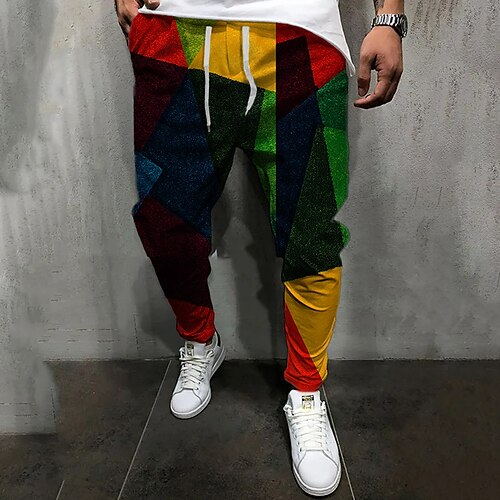 

Men's Joggers Trousers Casual Pants Drawstring Elastic Waist 3D Print Color Block Graphic Prints Comfort Casual Daily Streetwear Basic Fashion Black Blue Micro-elastic