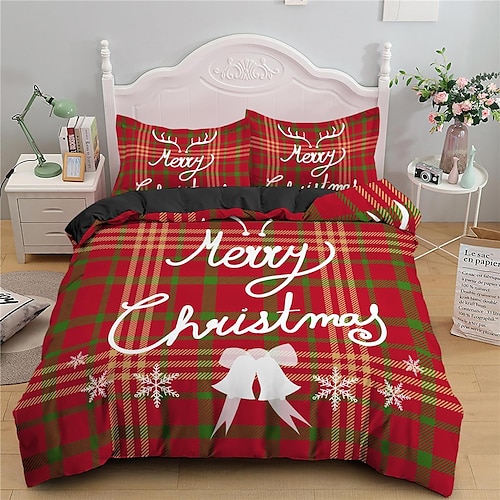 

Christmas Decoration Duvet Cover Set Hotel Bedding Sets Comforter Cover 3 Pcs, Include 1 Duvet Cover, 2 Pillowcases for Double/Queen/King(1 Pillowcase for Twin/Single)