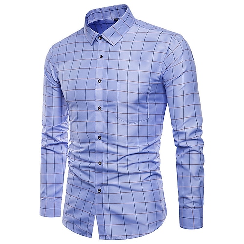 

Men's Shirt Plaid Striped Turndown Navy Blue Light Blue Gray White Outdoor Work Long Sleeve Button-Down Print Clothing Apparel Business Comfortable Gentleman