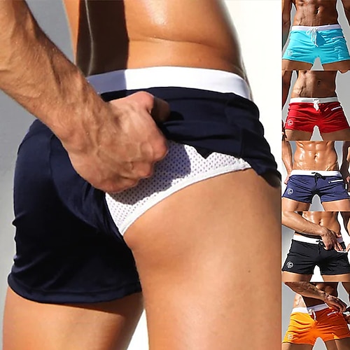 

Herre Surfeshorts Badeshorts Snorer Mesh fôr Elastisk midje Helfarge Pustende Hurtigtørkende Kort Strand Svømmebasseng Bading Sport Mote Svart Rød Mikroelastisk