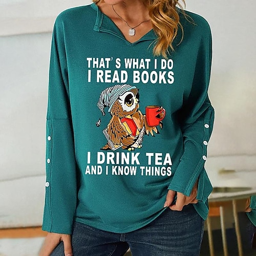 

Women's Shirt Green Black Red Bird Print Long Sleeve Christmas Casual Streetwear Christmas V Neck Regular M