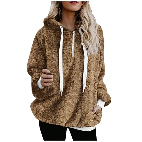 

Women's Pullover Hoodie Sweatshirt Pullover Plain Pocket Quarter Zip Casual Daily Active Streetwear Clothing Apparel Hoodies Sweatshirts Green Blue