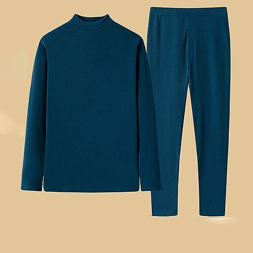 

Men's Thermal Underwear Pajama Top and Pant Thermal Set 2 Pieces Pure Color Simple Comfort Home Daily Polyester Warm Stand Collar Long Sleeve Long Johns Winter Fall Green Black
