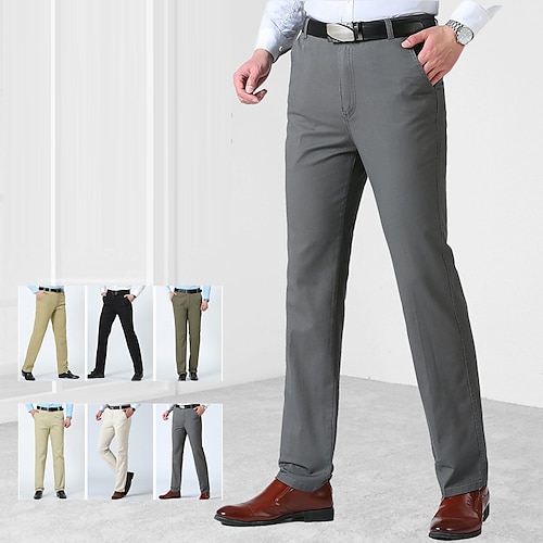 

Men's Dress Pants Trousers Straight Leg Solid Color Breathable Wearable Business Casual Daily Cotton Blend Retro Vintage Formal ArmyGreen Yellow Stretchy