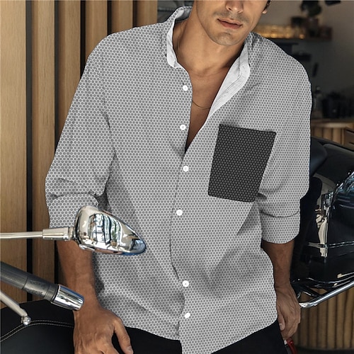 

Men's Shirt Geometry Turndown Brown Gray 3D Print Outdoor Street Long Sleeve Button-Down Print Clothing Apparel Designer Casual Breathable