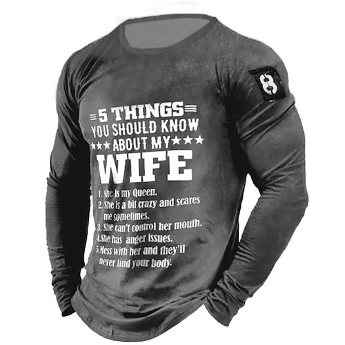 

Men's T shirt Tee Letter Graphic Prints Crew Neck Gray 3D Print Outdoor Street Long Sleeve Print Clothing Apparel Basic Vintage Sports Designer