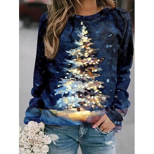 

Women's Sweatshirt Pullover Streetwear Christmas Blue Light Grey Navy Blue Graphic Snowman Christmas Round Neck Long Sleeve S M L XL 2XL