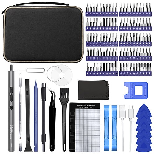 

120 In Cloth Bag Electric Screwdriver Set Rechargeable Portable Magnetic Repair Tool Kit With Led Lights For Phones Watch Jewelers Laptops