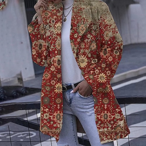 

Women's Winter Coat Warm Breathable Outdoor Daily Wear Vacation Going out Pocket Print Single Breasted Turndown Active Fashion Comfortable Street Style Flower Regular Fit Outerwear Long Sleeve Winter