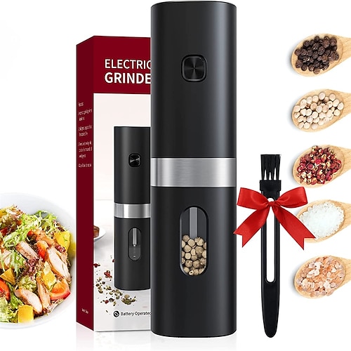 

Electric Salt and Pepper Grinder Automatic Salt and Pepper Mill Battery Operation with Adjustable Coarseness Refillable Black Peppercorns Spices Grinders