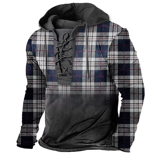 

Men's Unisex Pullover Hoodie Sweatshirt Pullover Black Hooded Plaid Graphic Prints Tartan Lace up Print Casual Daily Sports 3D Print Streetwear Designer Casual Spring & Fall Clothing Apparel Hoodies