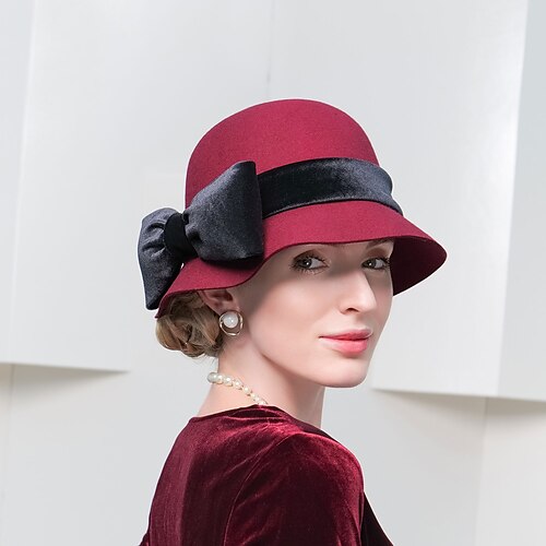 

Elegant Vintage Inspired 100% Wool / Velvet Hats with Trim / Satin Bowknot 1PC Special Occasion / Holiday Headpiece